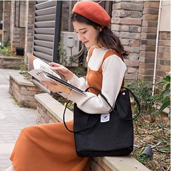 Corduroy Totes Bag - WantGor Women's Shoulder Handbags Big Capacity Shopping Bag - Picture 4 of 6